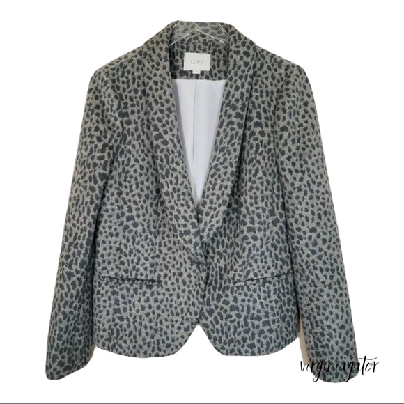LOFT Jackets & Blazers - Ann Taylor Loft Gray Leopard Print Wool Blend Lined Fitted Button Blazer Jacket
